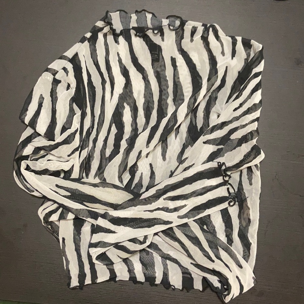 Long Sleeve Mesh Zebra Print Top